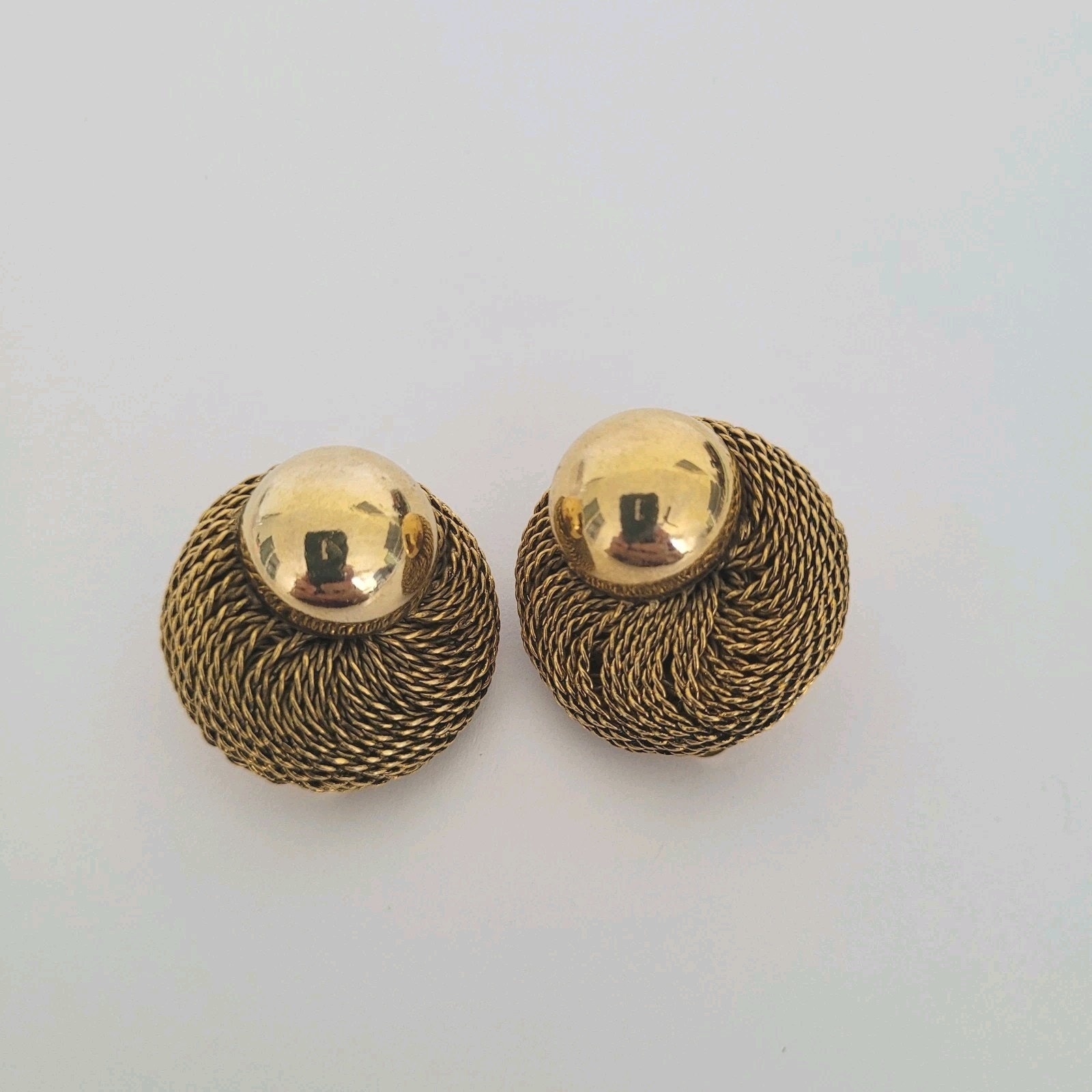 Vintage Moschino Spiral Button Gold Tone Clip On Earrings Round Glam Statement